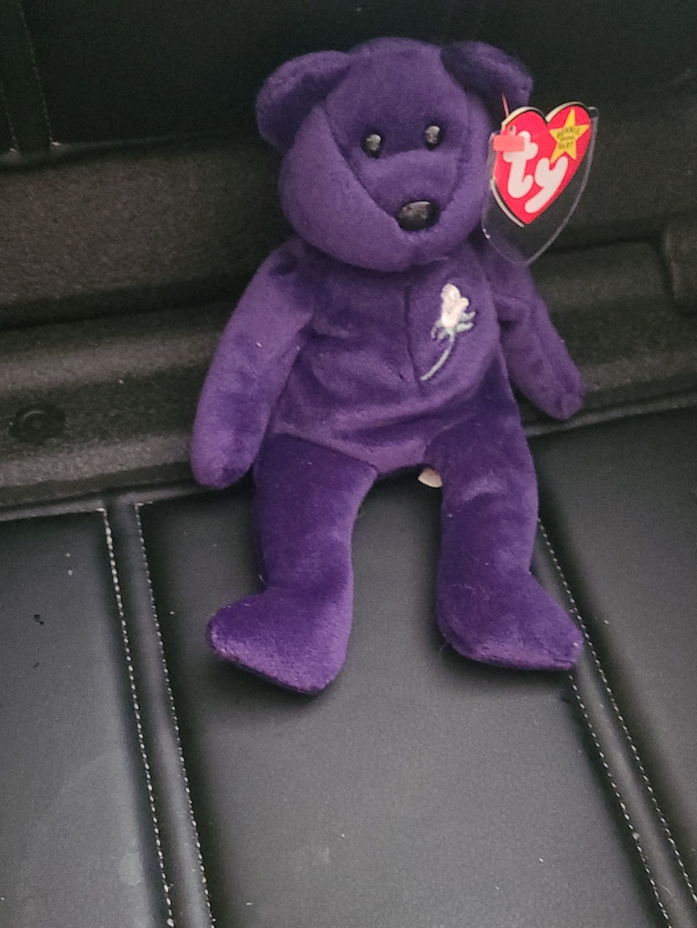 Ty Purple Plush Bear with Embroidered Flower